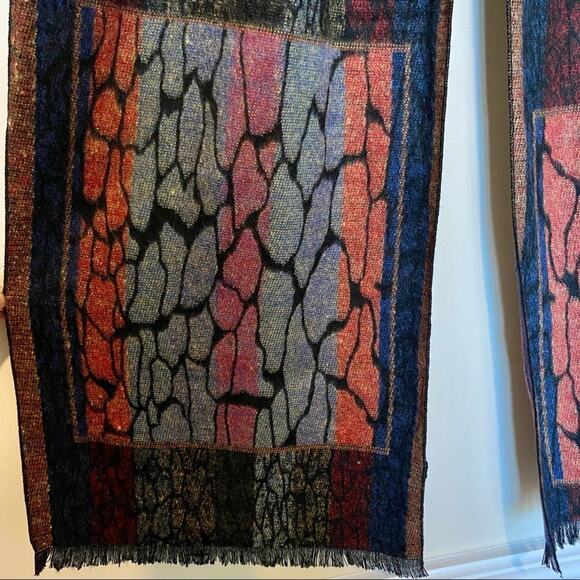 100% cashmere long scarf wrap muffler multi colored burgundy rust navy - Picture 4 of 7